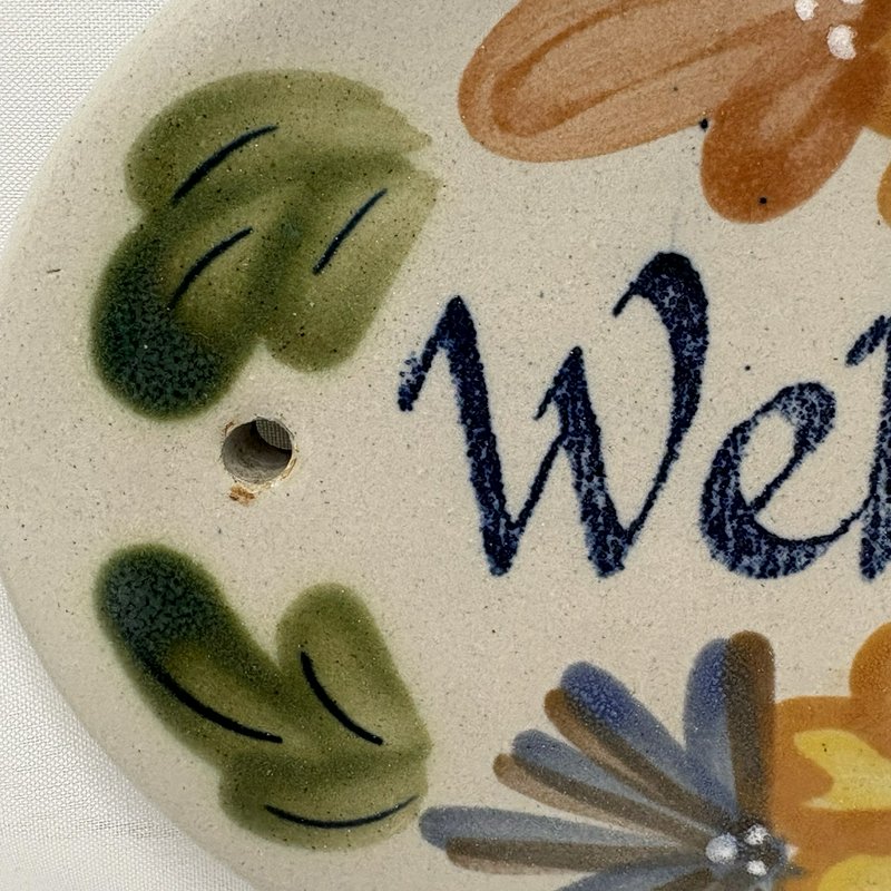 Louisville Stoneware "Welcome" Plaque Floral Wall Sign Made In Kentucky
