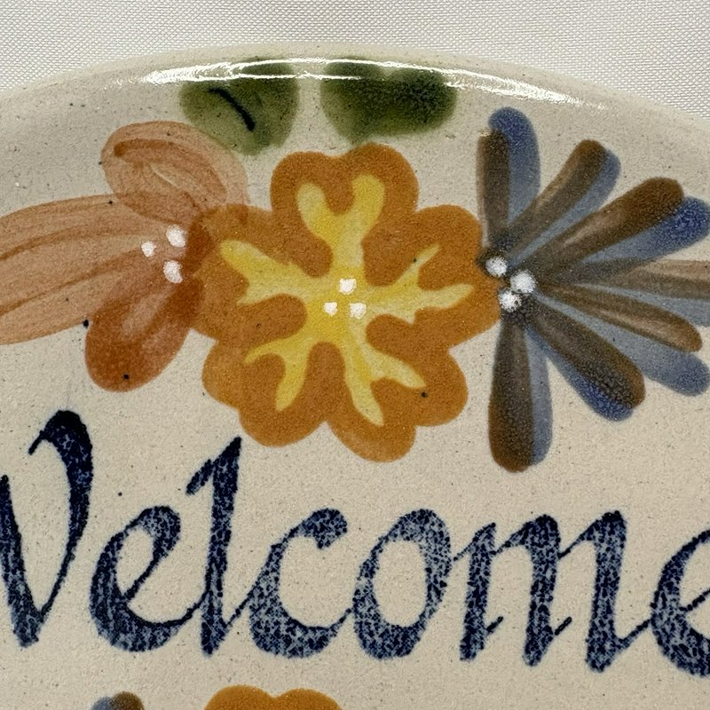 Louisville Stoneware "Welcome" Plaque Floral Wall Sign Made In Kentucky