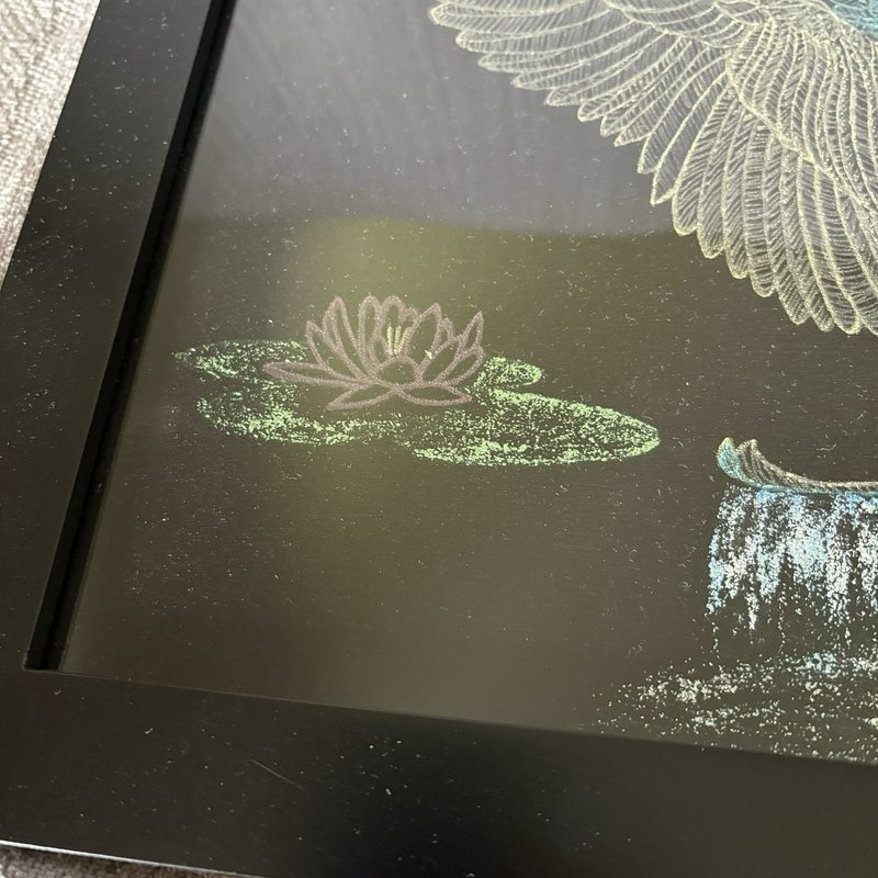 Vintage Swan Velvet Art Glitter Accents Framed Glass Wall Decor 20 x 14 inch