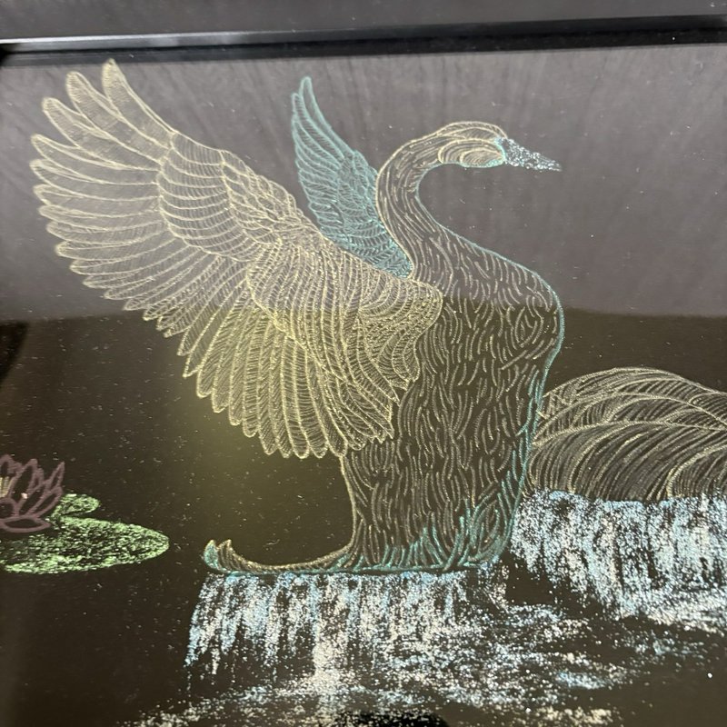 Vintage Swan Velvet Art Glitter Accents Framed Glass Wall Decor 20 x 14 inch