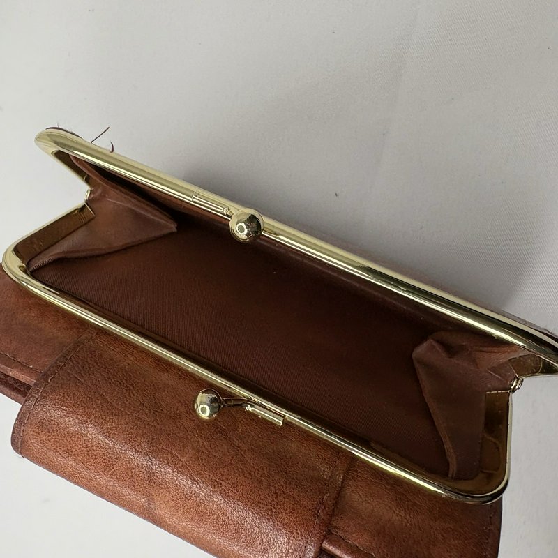 Vintage Buxton Brown "Top Grain Cowhide Leather" Wallet w/ Kiss Lock Coin Purse