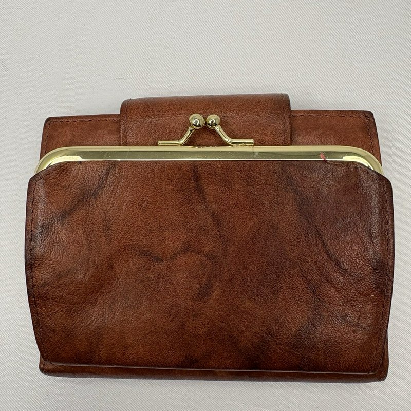 Vintage Buxton Brown "Top Grain Cowhide Leather" Wallet w/ Kiss Lock Coin Purse