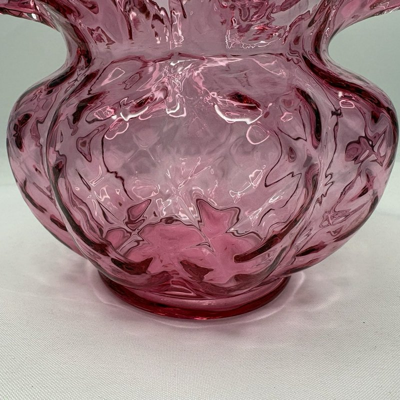 Vintage Cranberry Glass Ruffled Rose Bowl Vase Scalloped Edge Pink