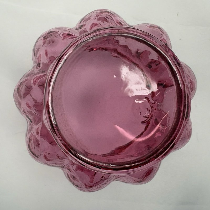 Vintage Cranberry Glass Ruffled Rose Bowl Vase Scalloped Edge Pink