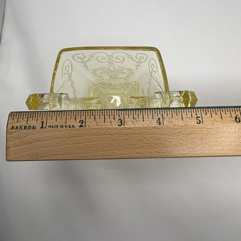 Vintage Yellow Depression Glass Creamer Sugar Set Etched Floral Footed