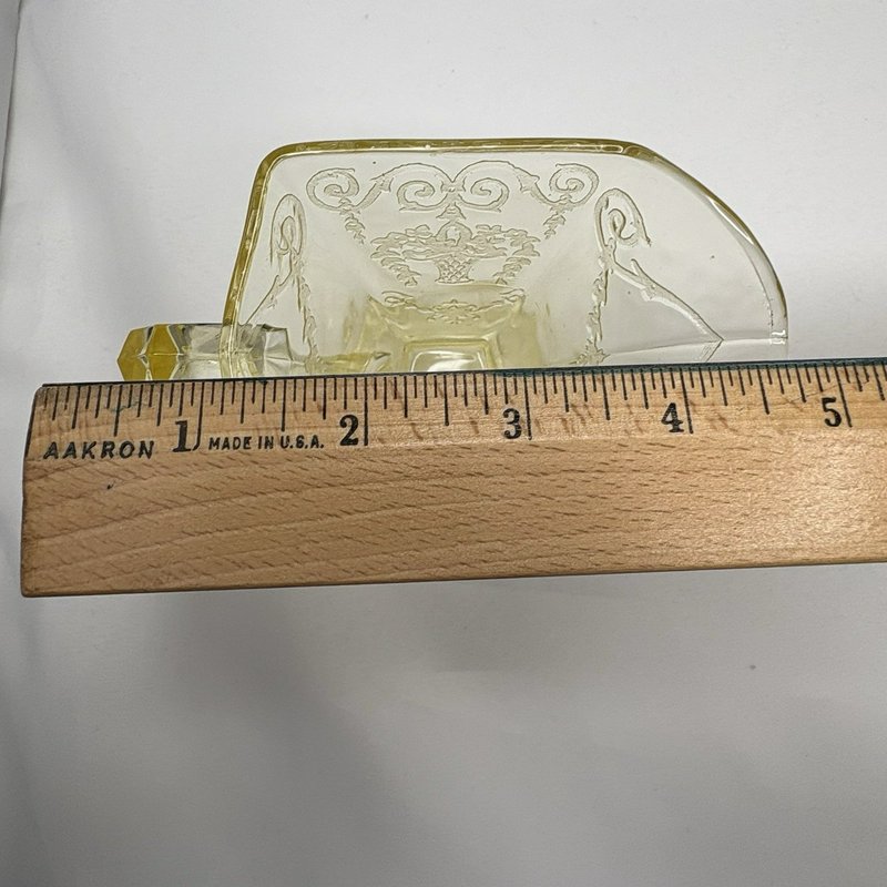 Vintage Yellow Depression Glass Creamer Sugar Set Etched Floral Footed