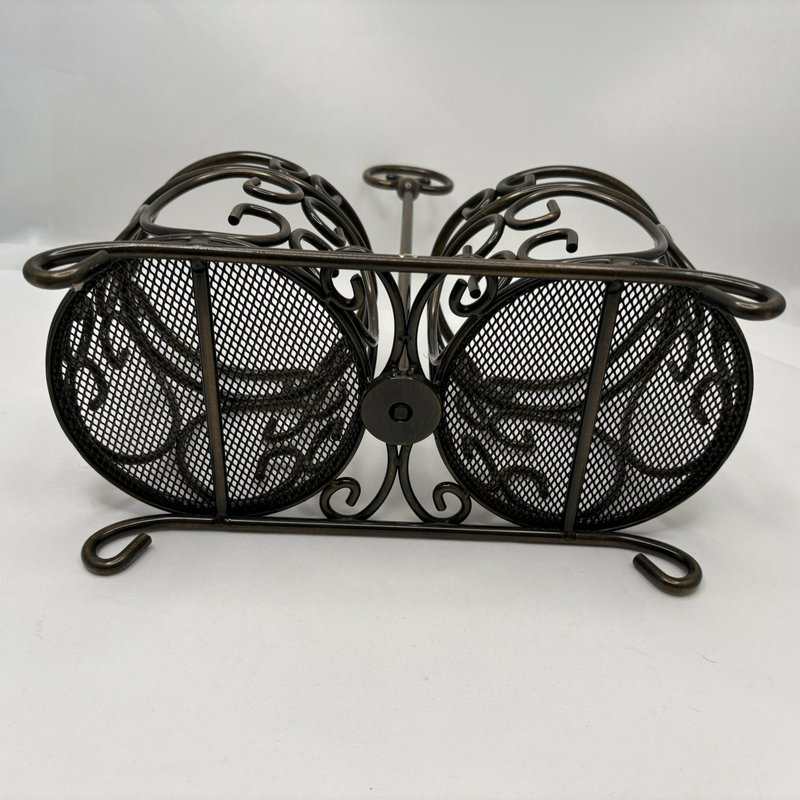 Princess House Meridian Wine Bottle Holder Caddy w Inserts Metal Scroll