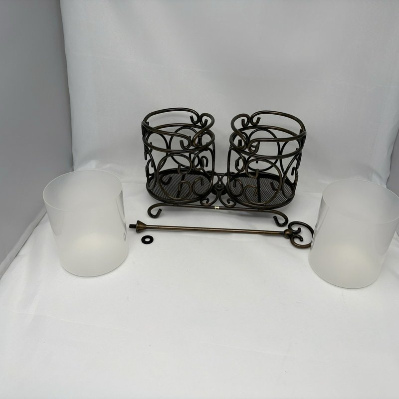 Princess House Meridian Wine Bottle Holder Caddy w Inserts Metal Scroll