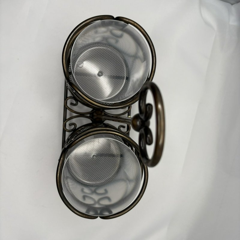 Princess House Meridian Wine Bottle Holder Caddy w Inserts Metal Scroll