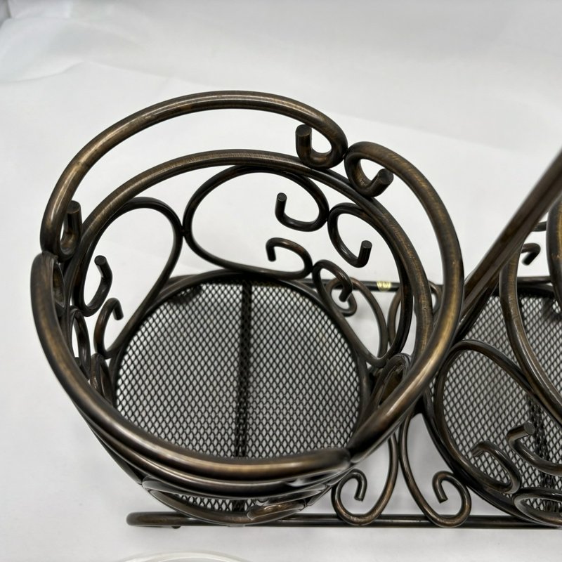 Princess House Meridian Wine Bottle Holder Caddy w Inserts Metal Scroll