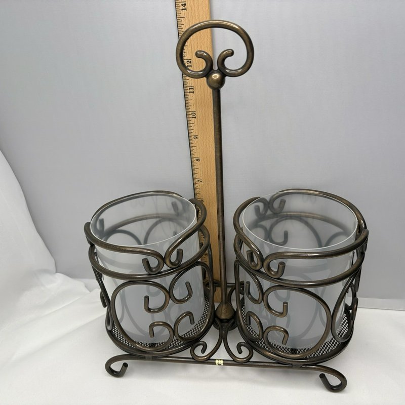 Princess House Meridian Wine Bottle Holder Caddy w Inserts Metal Scroll