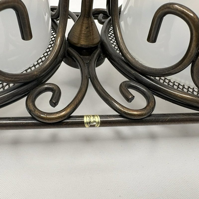 Princess House Meridian Wine Bottle Holder Caddy w Inserts Metal Scroll