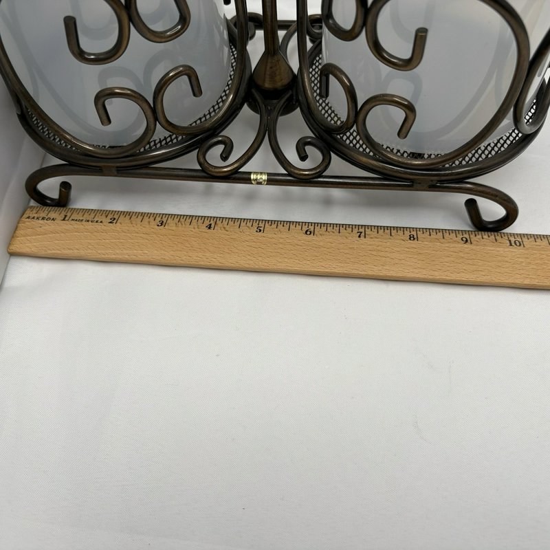 Princess House Meridian Wine Bottle Holder Caddy w Inserts Metal Scroll