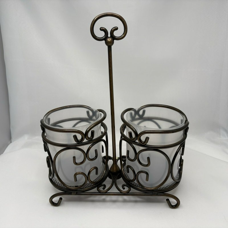 Princess House Meridian Wine Bottle Holder Caddy w Inserts Metal Scroll