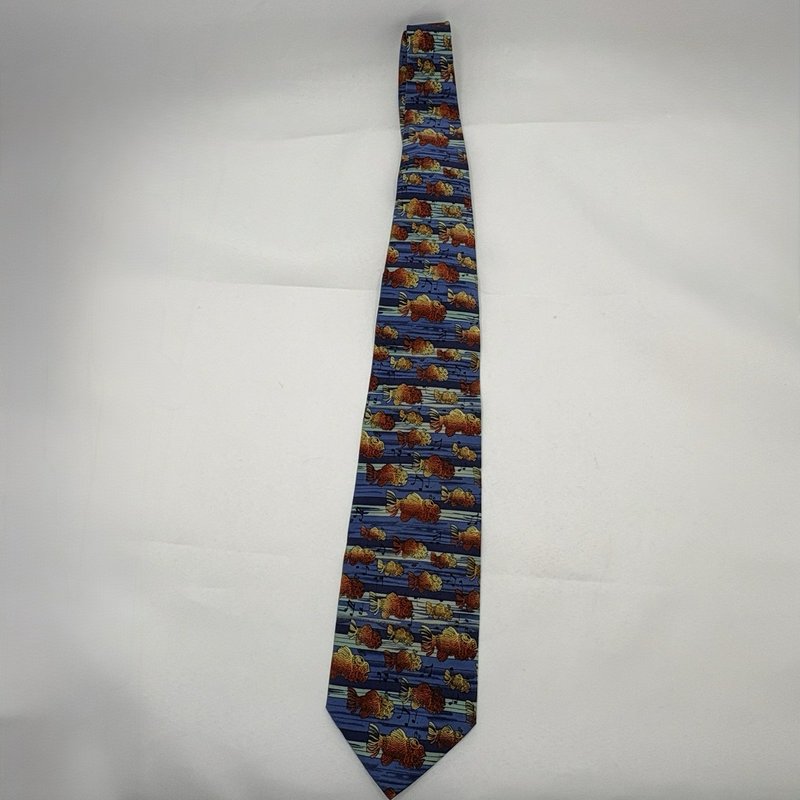 J. Garcia (Jerry Garcia ) Tie Fish Musical Notes Blue Silk Grateful Dead Art