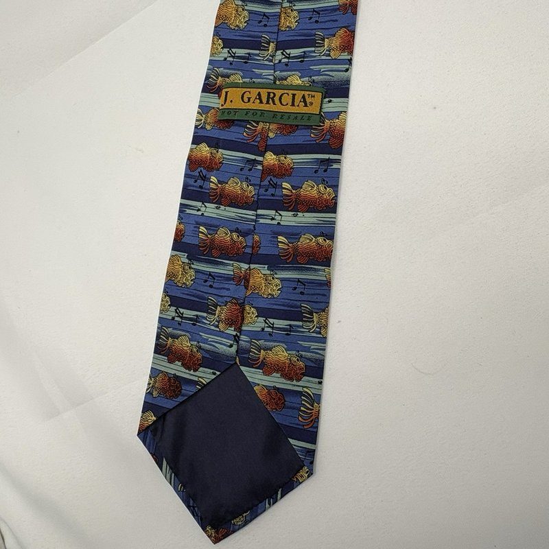 J. Garcia (Jerry Garcia ) Tie Fish Musical Notes Blue Silk Grateful Dead Art