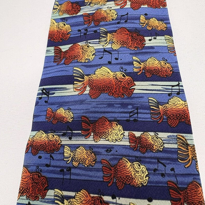 J. Garcia (Jerry Garcia ) Tie Fish Musical Notes Blue Silk Grateful Dead Art