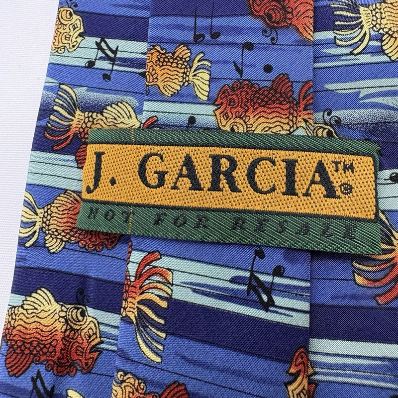 J. Garcia (Jerry Garcia ) Tie Fish Musical Notes Blue Silk Grateful Dead Art