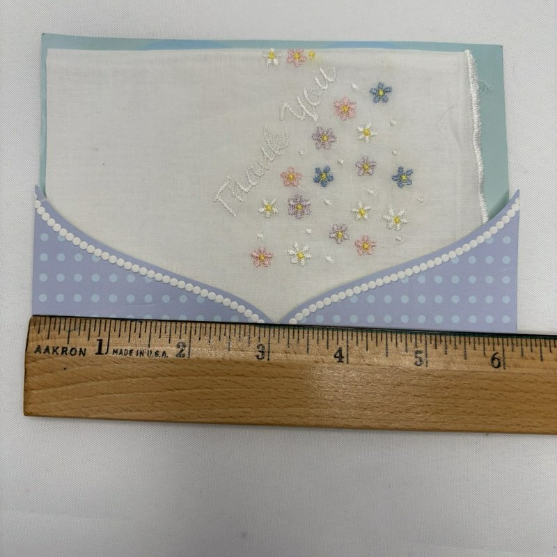 Vintage HankieCard Embroidered Floral Handkerchief Card 100% Cotton