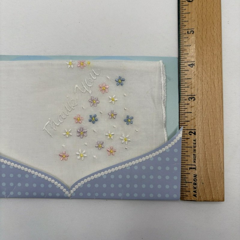 Vintage HankieCard Embroidered Floral Handkerchief Card 100% Cotton