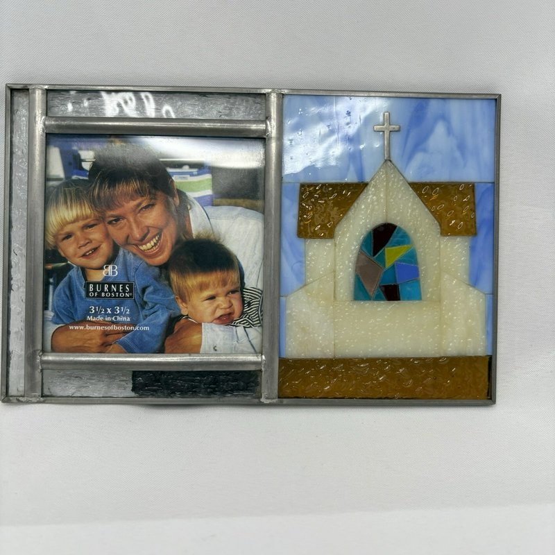 Vintage "Burnes Of Boston" Stained Glass Church Photo Frame Metal 2002