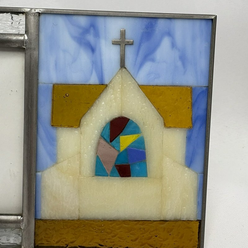 Vintage "Burnes Of Boston" Stained Glass Church Photo Frame Metal 2002