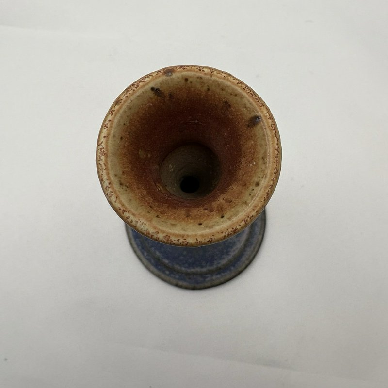 Studio Pottery Candle Holder Blue Brown Drip Glaze Handmade