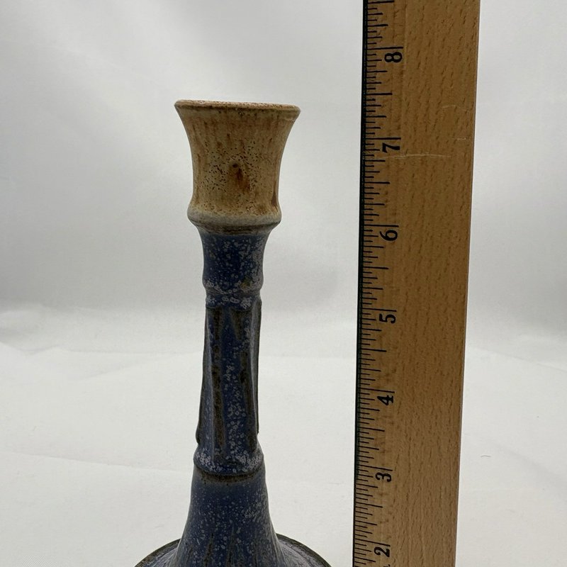 Studio Pottery Candle Holder Blue Brown Drip Glaze Handmade