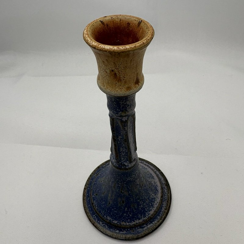 Studio Pottery Candle Holder Blue Brown Drip Glaze Handmade