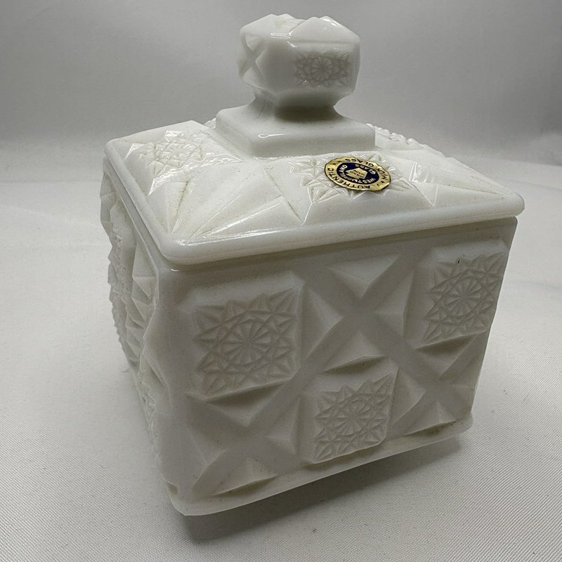 Vintage Westmoreland Milk Glass Covered Dish Paneled Quilt Square Box