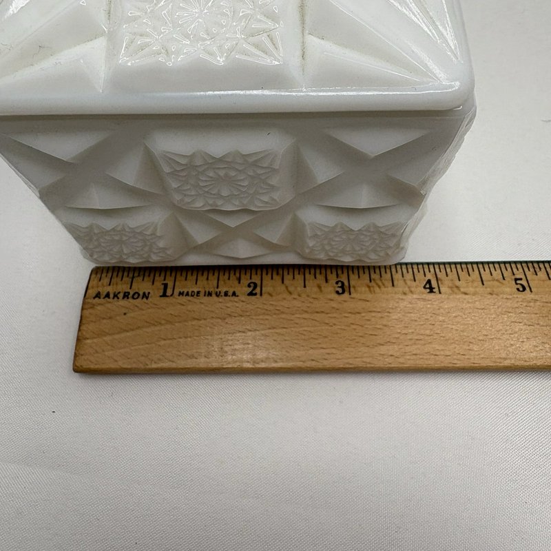 Vintage Westmoreland Milk Glass Covered Dish Paneled Quilt Square Box