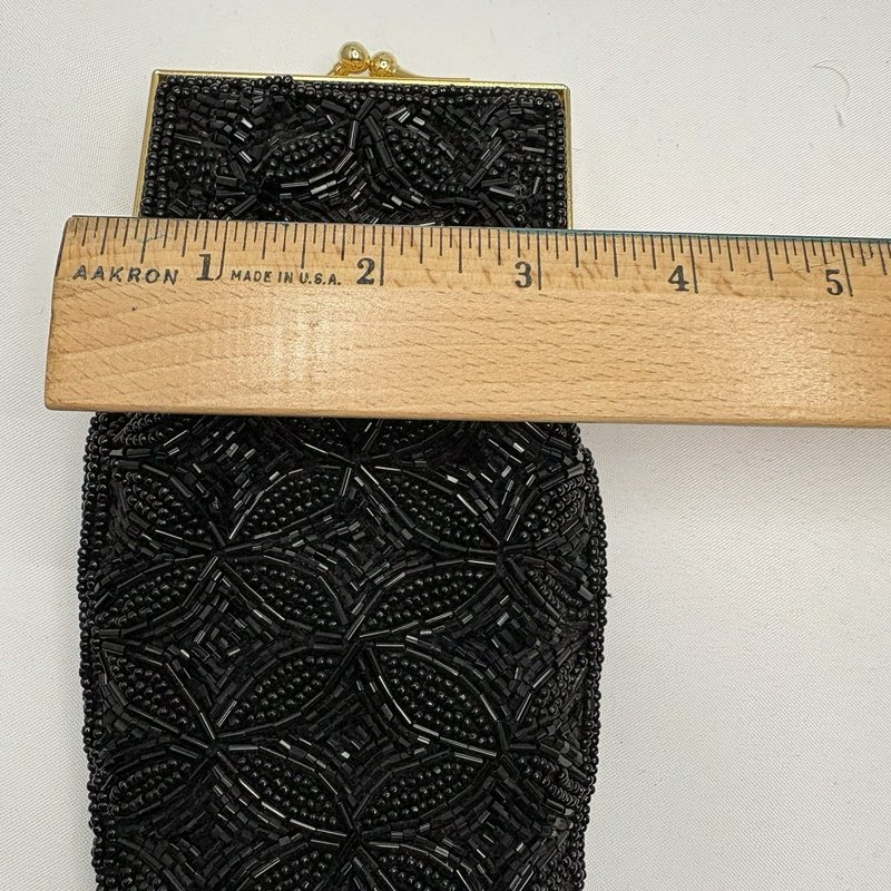 Vintage Bechamel Black Beaded Purse Gold Tone Frame Kiss Lock