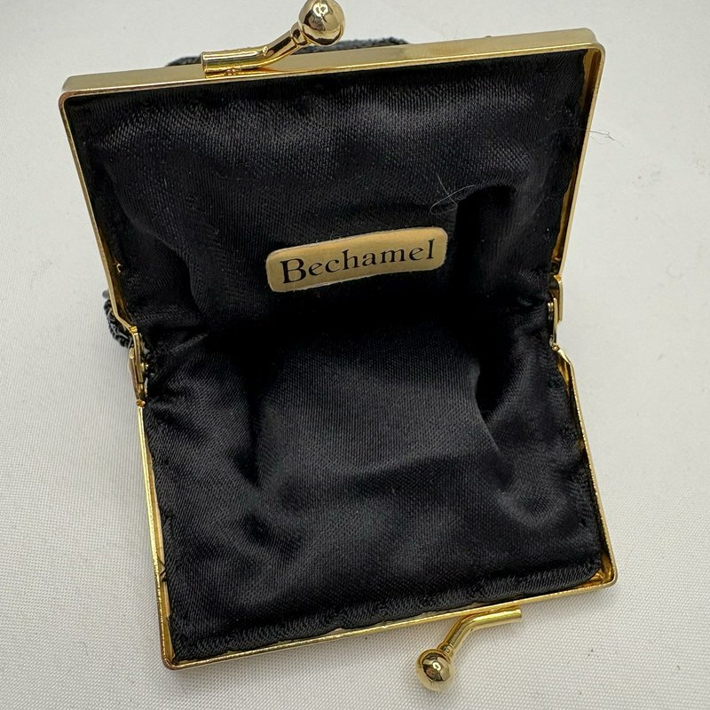Vintage Bechamel Black Beaded Purse Gold Tone Frame Kiss Lock