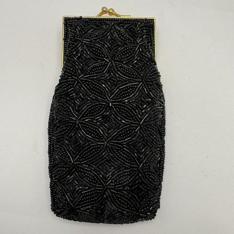 Vintage Bechamel Black Beaded Purse Gold Tone Frame Kiss Lock