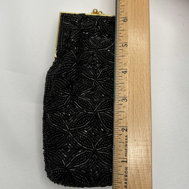 Vintage Bechamel Black Beaded Purse Gold Tone Frame Kiss Lock