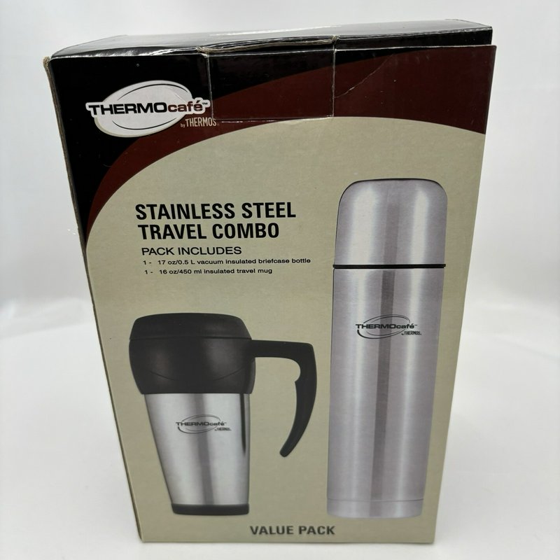 Thermocafe Stainless Steel Thermos Travel Mug & Bottle Combo Set