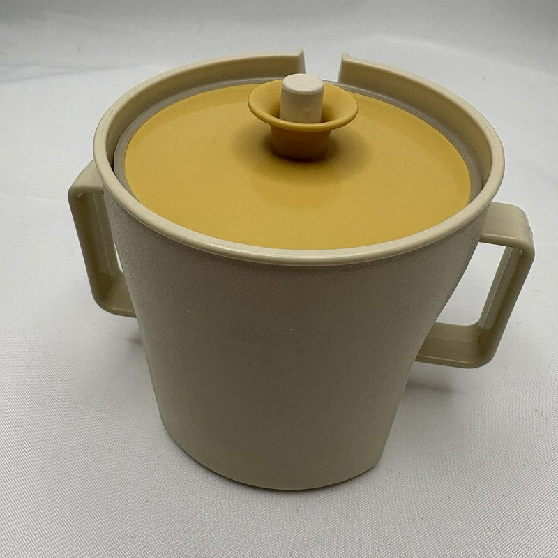 Vintage Tupperware Creamer Sugar Set Yellow Lid Beige Mid Century USA