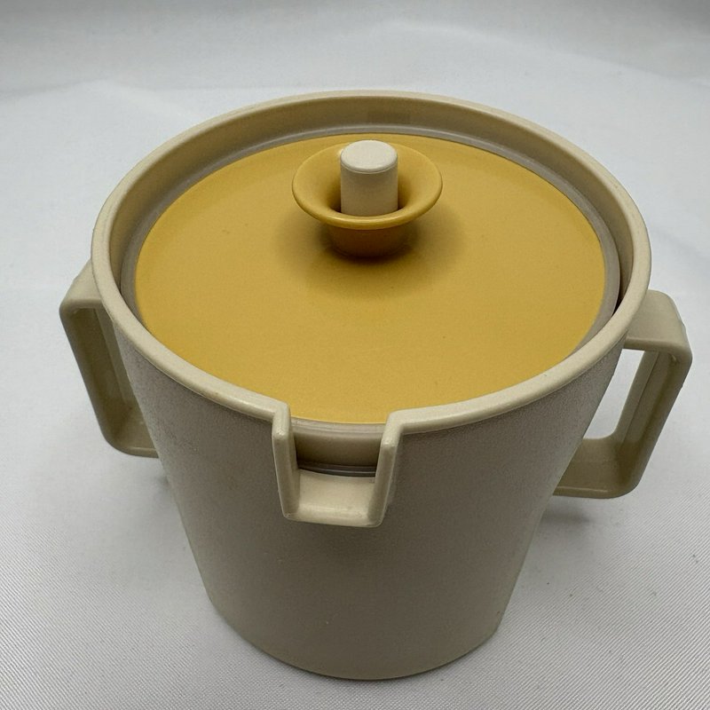 Vintage Tupperware Creamer Sugar Set Yellow Lid Beige Mid Century USA