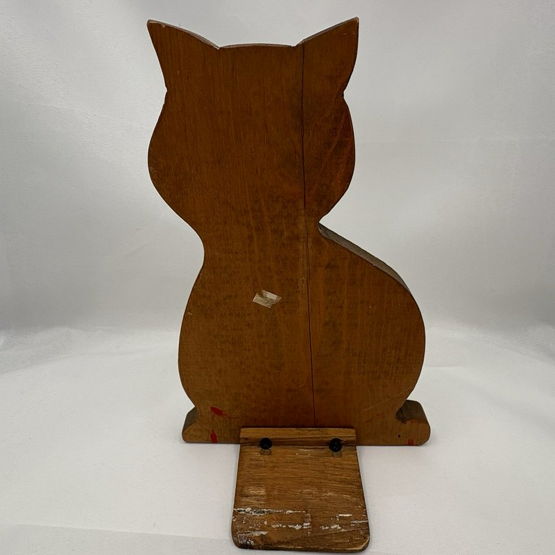 Vintage Folk Art Hand Painted Wood Cat Doorstop Cottagecore Farmhouse