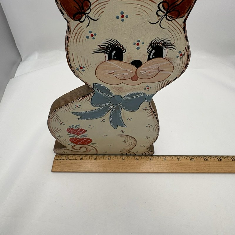 Vintage Folk Art Hand Painted Wood Cat Doorstop Cottagecore Farmhouse