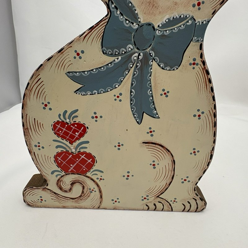 Vintage Folk Art Hand Painted Wood Cat Doorstop Cottagecore Farmhouse