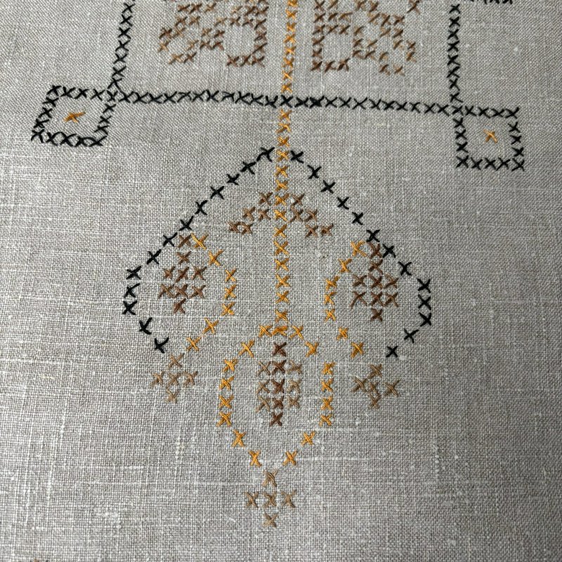 Vintage Linen Table Runner Bee Embroidery Cross Stitch Farmhouse 42x14