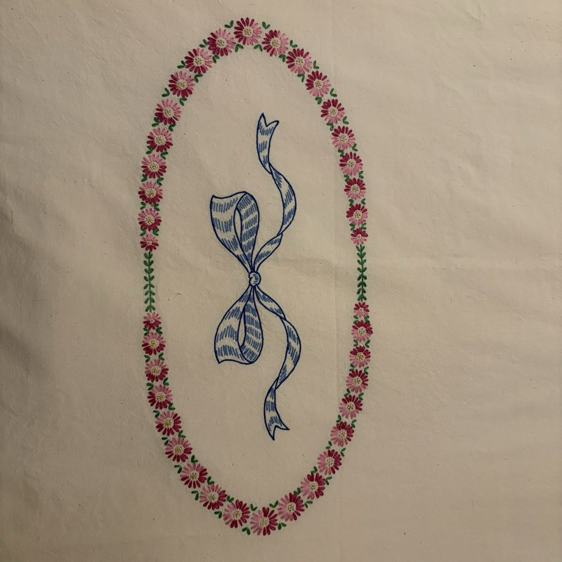 Vintage Feedsack Style Linen Mary Had Little Lamb Embroidered Panel 58x37