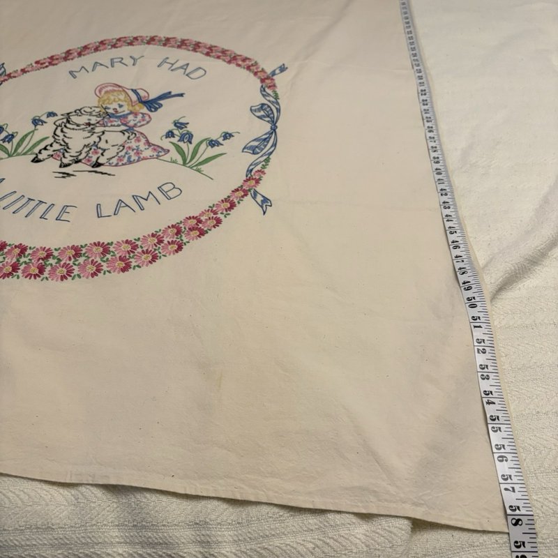 Vintage Feedsack Style Linen Mary Had Little Lamb Embroidered Panel 58x37