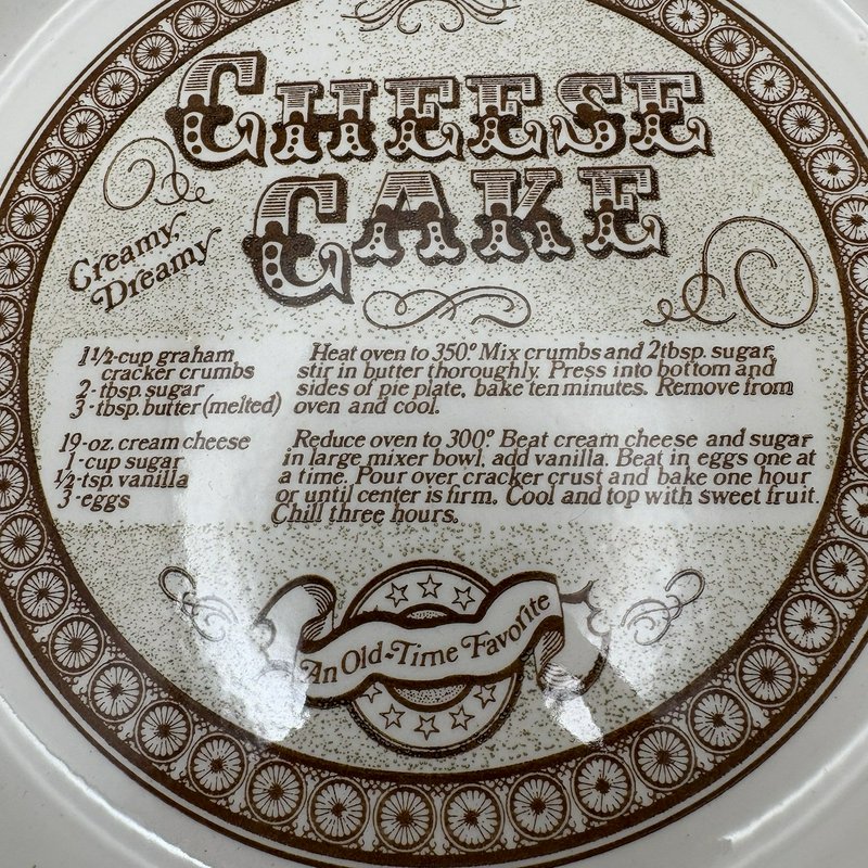 Vintage Royal China Jeannette Cheesecake Recipe Pie Plate 11” USA