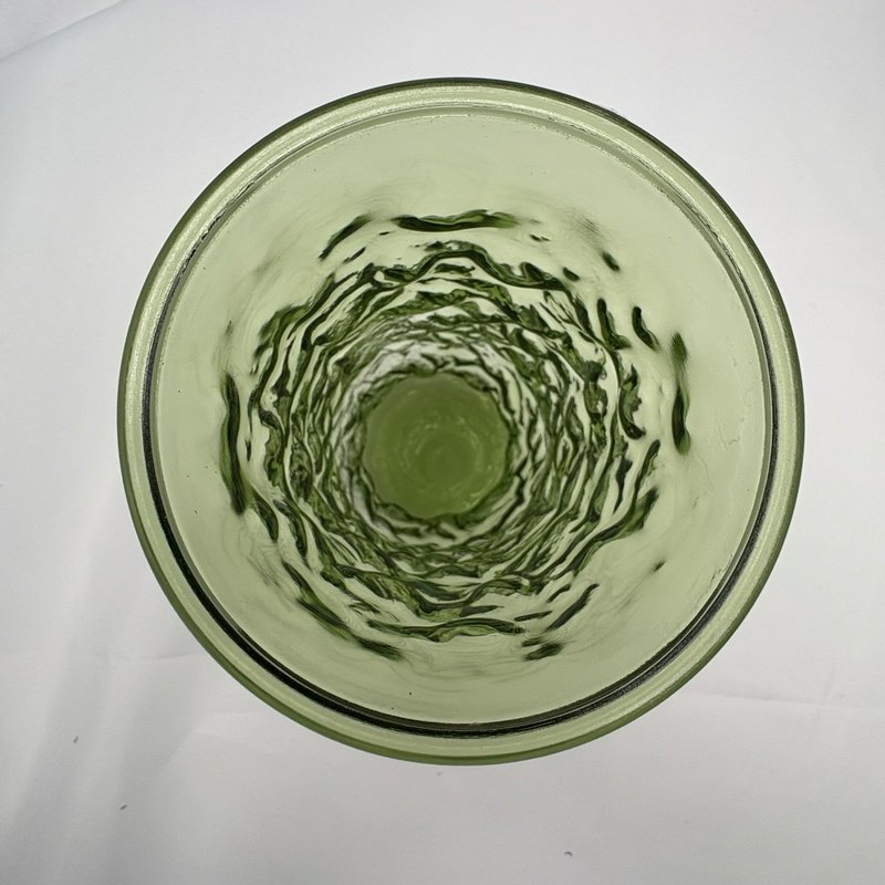 E.O. Brody Green Crinkle Glass Vase 9” Mid Century Modern