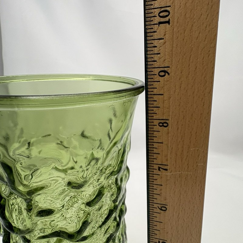 E.O. Brody Green Crinkle Glass Vase 9” Mid Century Modern
