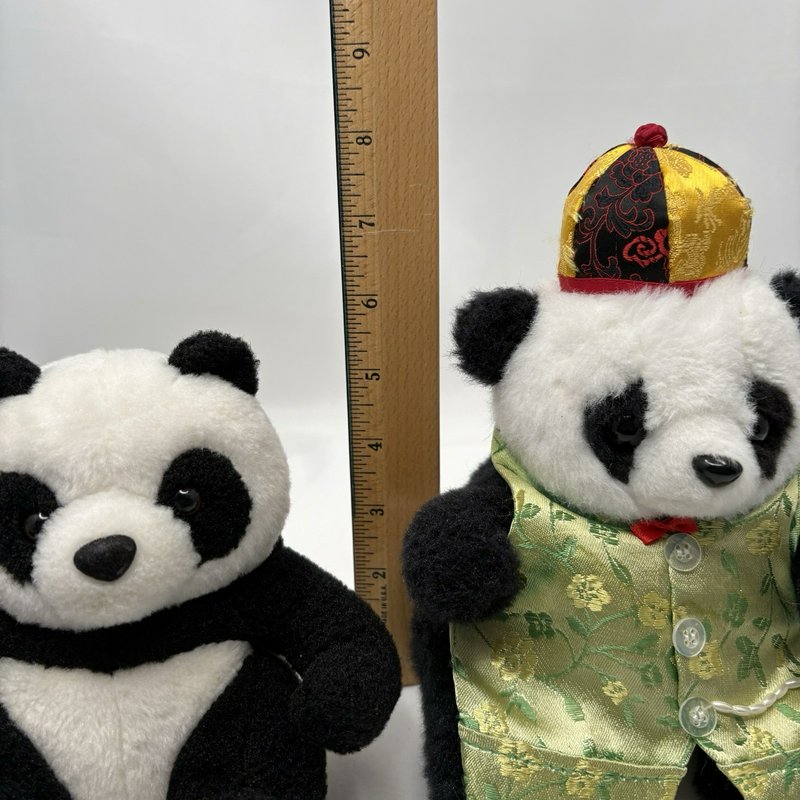 Vintage 70/80s Chinese Panda Plushes Souvenir Stuffed Animals Traditional Outfit