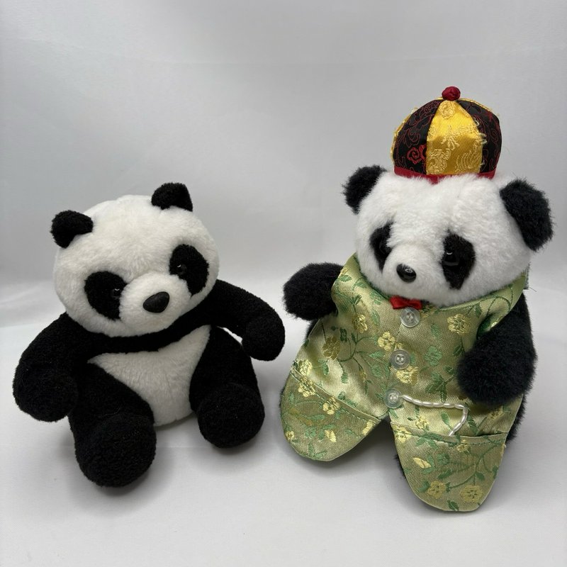 Vintage 70/80s Chinese Panda Plushes Souvenir Stuffed Animals Traditional Outfit