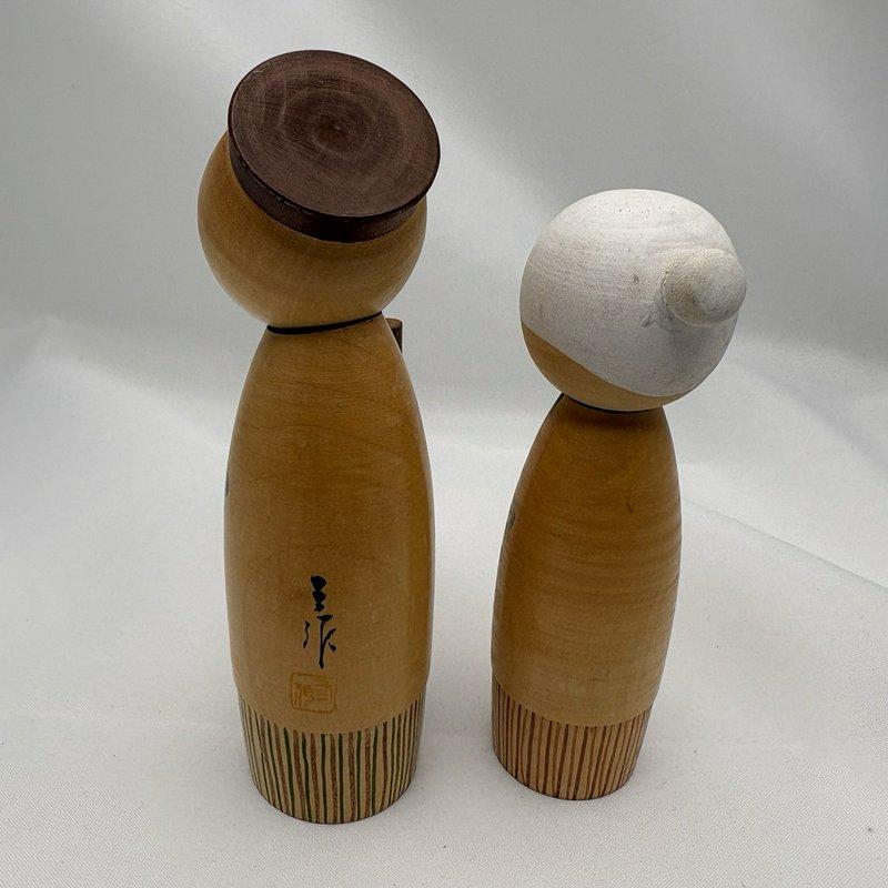Vintage Japanese Kokeshi Elderly Couple Grandma Grandpa Doll Pair Marked
